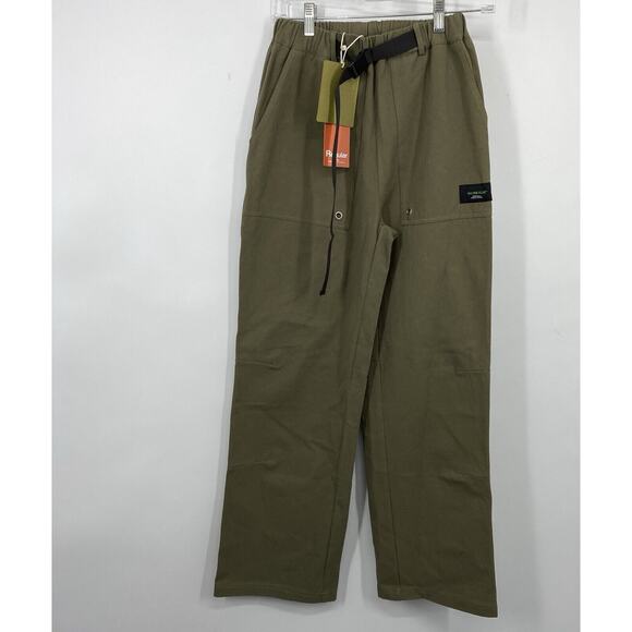 NO ONE ELSE by Chuu Unisex Belted Pants Small Green Cotton Wide leg Pull on NEW - Picture 15 of 15